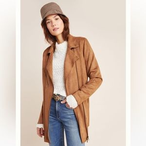 Longline Vegan Suede Moto in Cedar